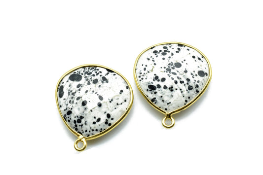 Dendrite Opal 20mm Heart Shape Charm,Dendrite Opal Faceted Heart Shape Connector,Bezel Heart Shape Connector,Single Flat Bail links, charms