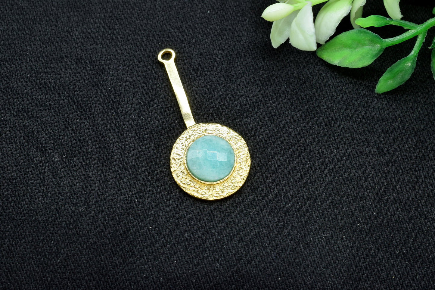 Amazonite Pendant , Amazonite Gemstone Handmade Pendant ,Single Bail Checker Cut Gemstone Connector, Gold Plated Connectors