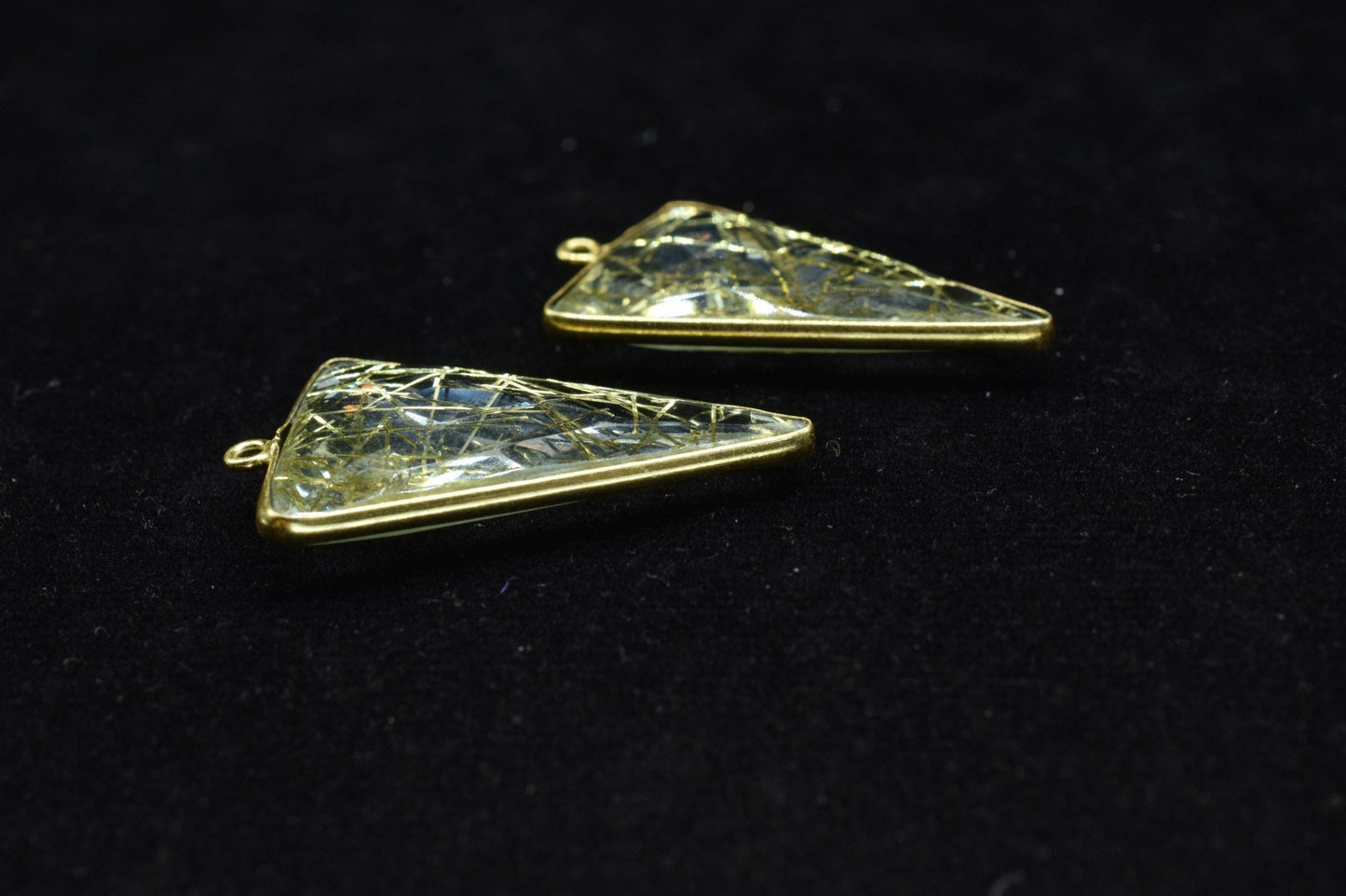 Golden Rutile 20x30mm Trillion Shape bezel,Birthstone charms jewelry making charms craft,Rutile Gemstone pendant,Rutile Gold Plated bezel