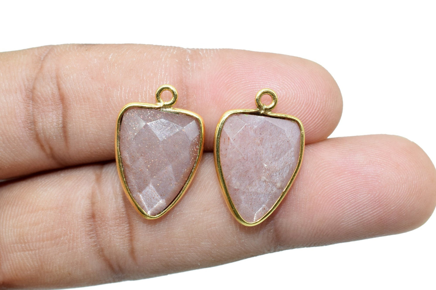 Peach Moonstone 12x15mm Triangle shape Single bail Connector,Bezel links Connector,jewelry making Connector,Single Loop Connector,Moonstone