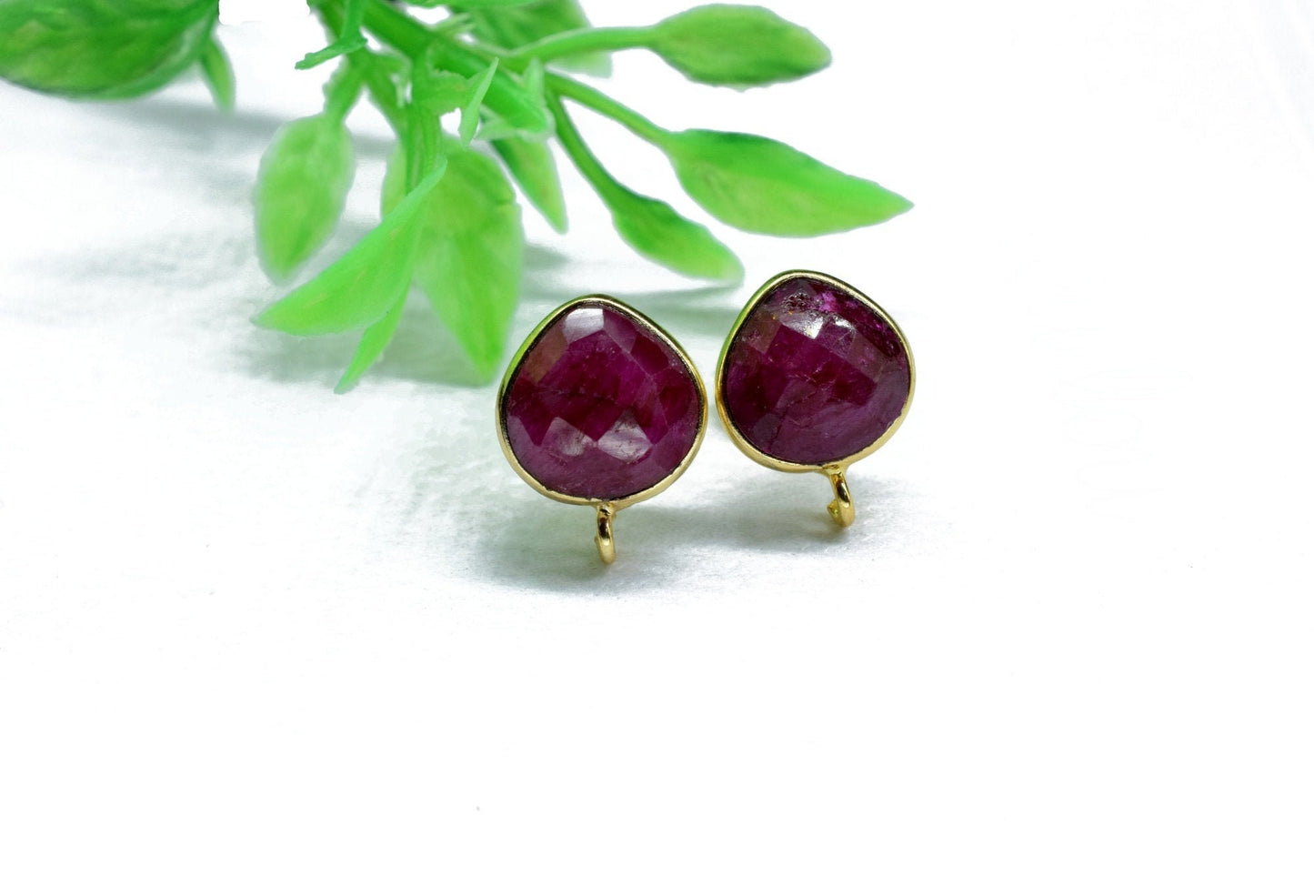 Natural Ruby 10mm Heart Shape Earring Connector,Jewelry Making Supply,Ruby connectors studs,Gold Plated Earring Connector,Earring connectors