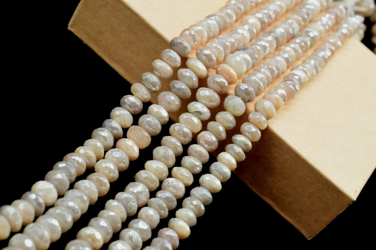 1 Strand Peach Moonstone Silver Coated Rondelle,Faceted Bead,6"Strand 7.5mmTo 8mm Gemstone Bead,Silver Coated Faceted Rondelles Jewelry Bead