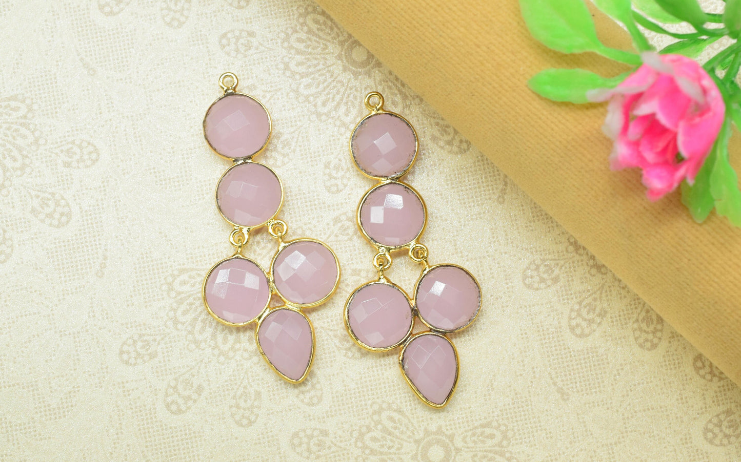 Natural Stone Pendant Connectors,Gemstone Craft Supply,Handmade Beads Jewelry,Statement Earrings,Components Earrings,Station Bezel Link,Gift