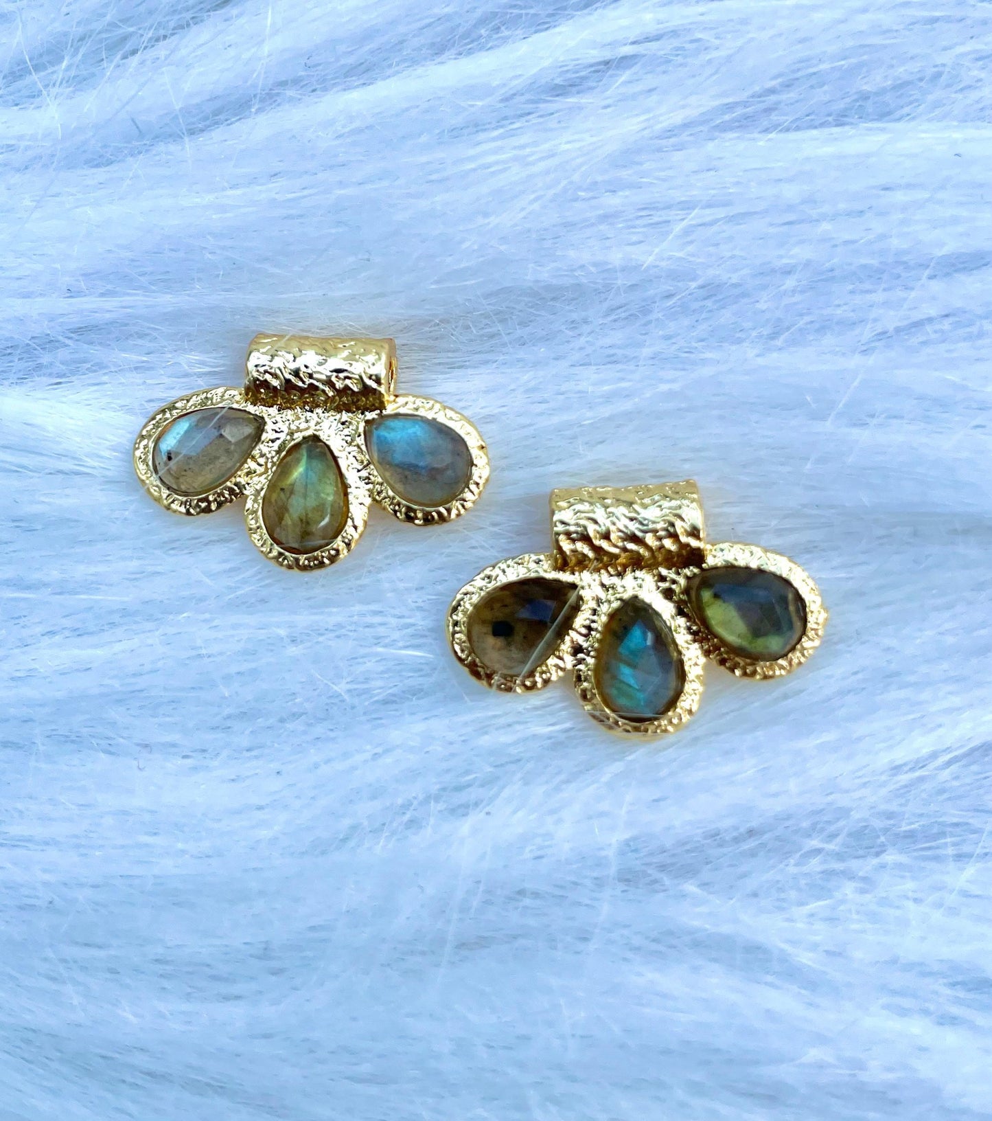 Natural Labradorite Connector Charms/Handmade Jewelry/Three stone Pendant/Women Jewelry/Brass Connector Jewellery/Handmade Connector/Gift