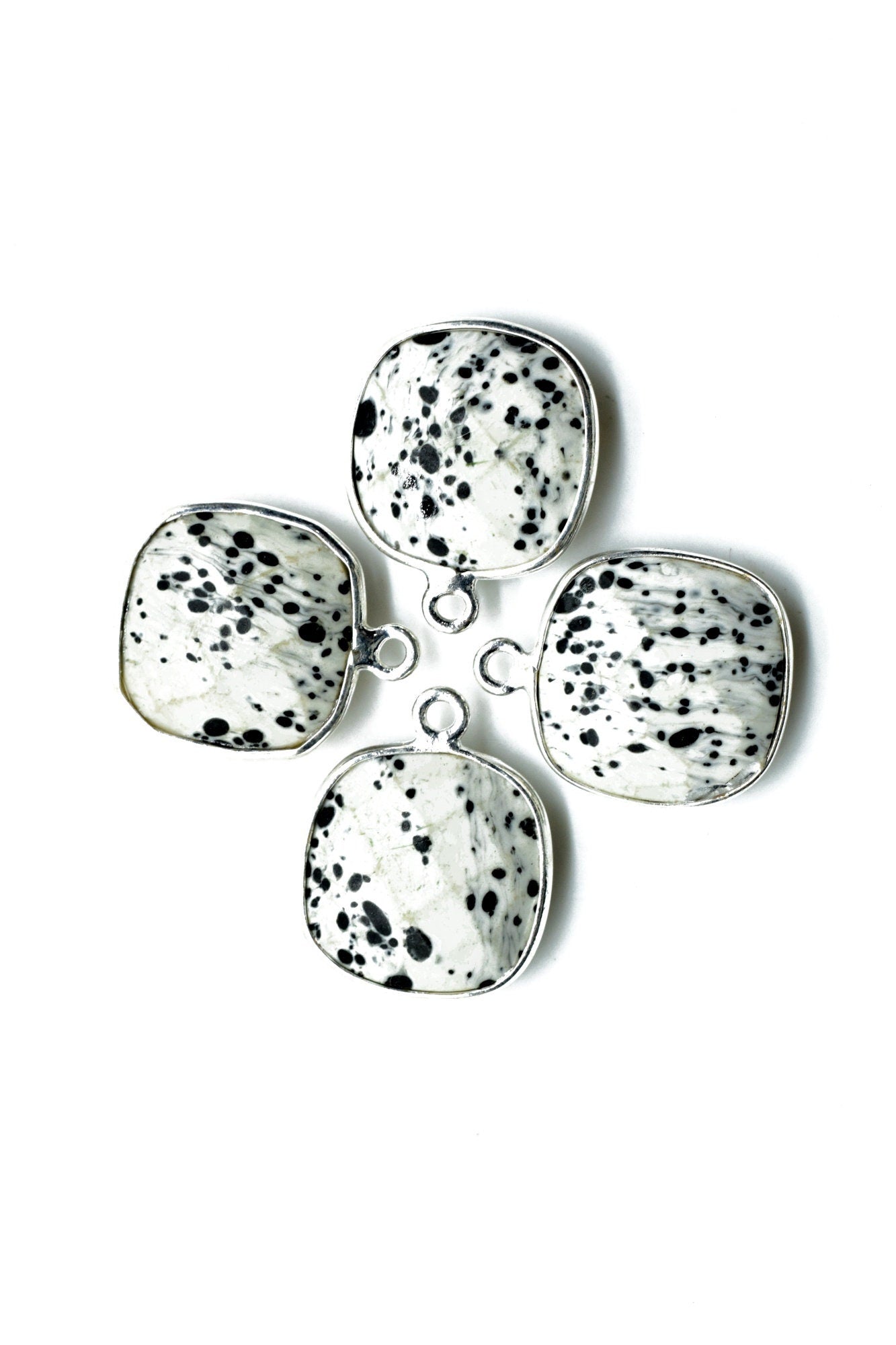 Dendrite Opal 14mm Cushion Single loop connectors,Dendrite Opal Bezel Findings Cushion Charm,Dendrite Opal Cushion Shape silver Plated charm