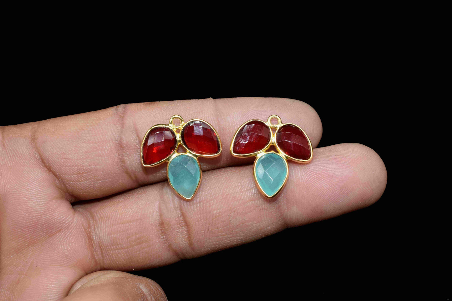 Garnet component,Handmade Jewelry,Aqua Quartz Bezel Component,Garnet Jewelry Making Supply,Red Gemstone Component,Attached Bezel Pendant