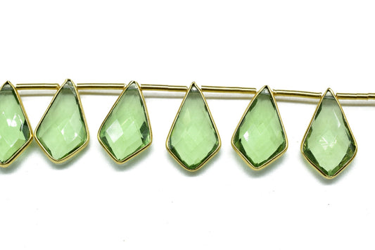 Green Amethyst 12x20mm Gold plated 11 pieces strand, Handmade Gemstone Connectors, Amethyst Single Bail Connectors, Charms Making Jewelry