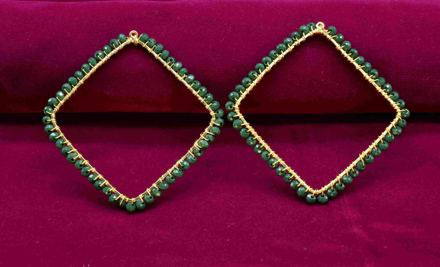 Green Agate Wire Wrapped Dangle Connector,Beaded Earring,Square Shape Pendant Component,Handmade Earring,Finding Component Agate JewelryGift