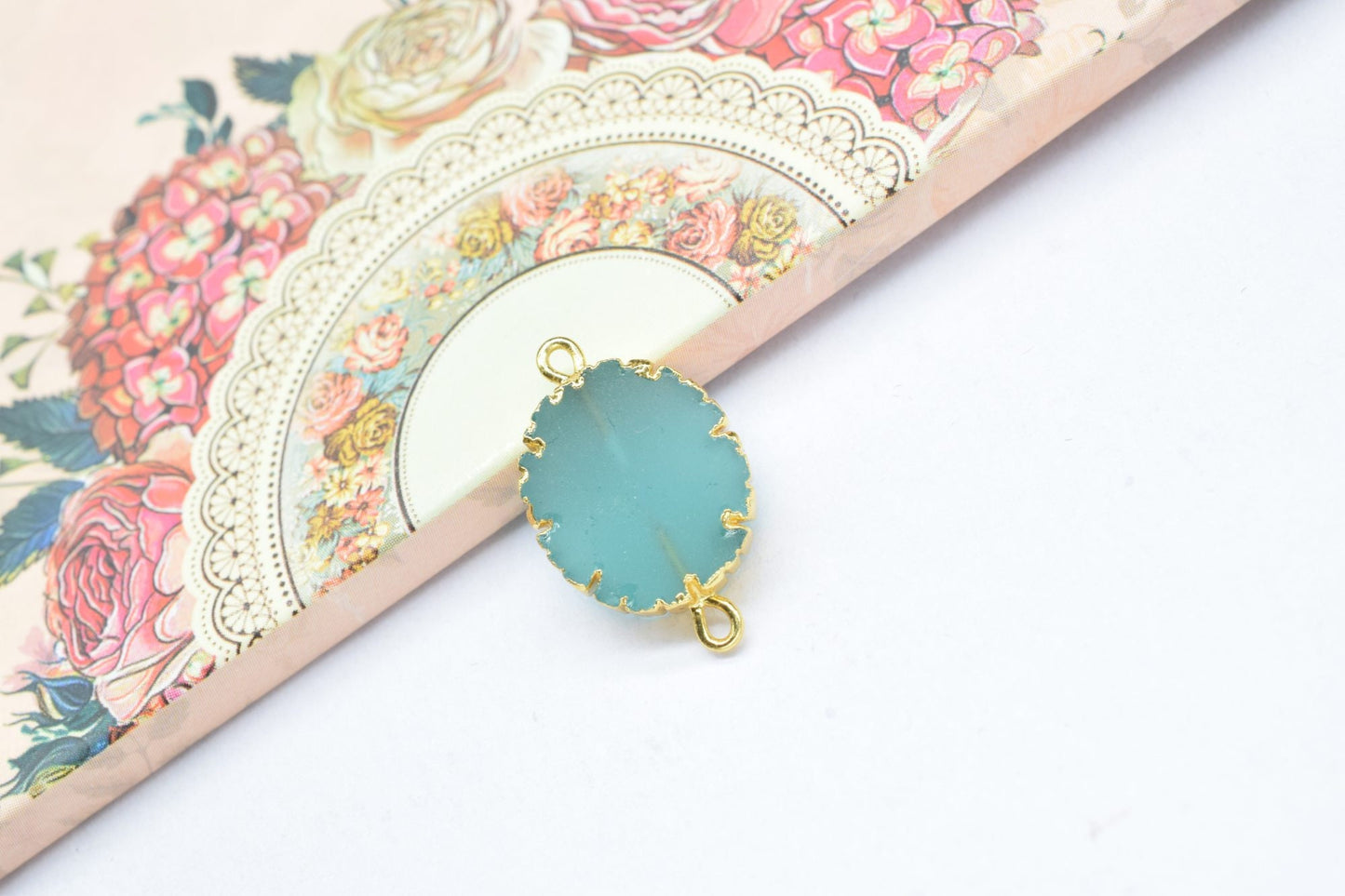 Aqua Chalcedony Oval Shape Pendants,Handmade Connector,Electroplated Jewelry,Double Baill Gemstone Connector,Cabechon Pendant Charms,Gift