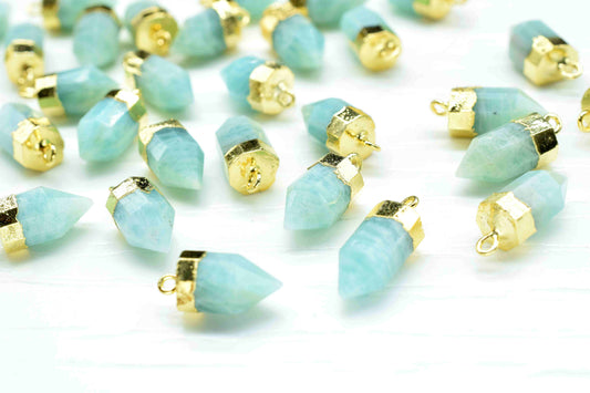 Amazonite Gemstone 6x13mm Pencil Shape Pendant,Green Mint Gemstone Pendant Jewelry,Amazonite Gold Plated Pencil Pendant Jewellery,Gift