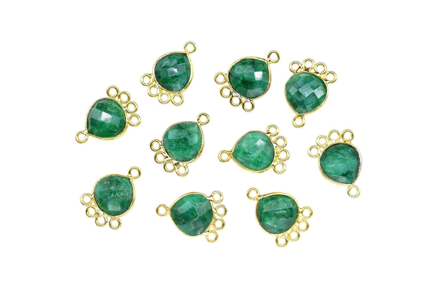 Emerald Heart Shape Pendant/Gold Plated Charms Jewelry/Handmade Connector Jewelry/Connector Charms/Station Bezel Link Supplies/B'day Gift