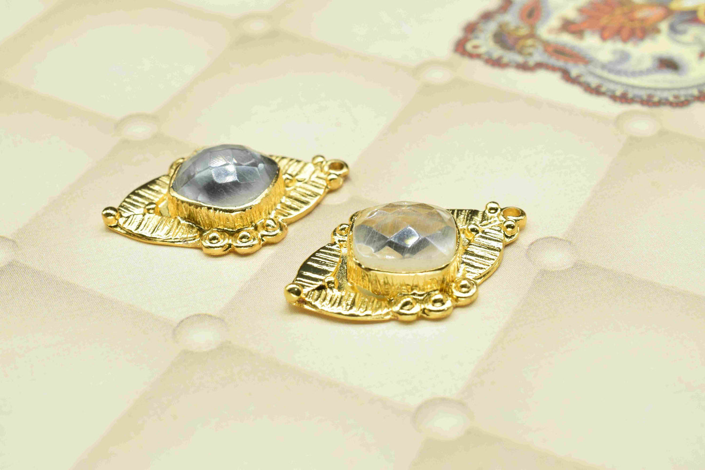 Crystal Quartz Component 10mm Cushion Shape Pendant Jewelry,Crystal Earring Connector,Finding Gold Plated Connector,Gemstone Pendant Jewelry