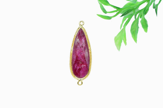 Ruby Gemstone 10x30mm Teardrop Shape Connector,Ruby Handmade Connector Jewelry,Ruby Double Bail Jewelry,Ruby Gold Plating Charms Connectors