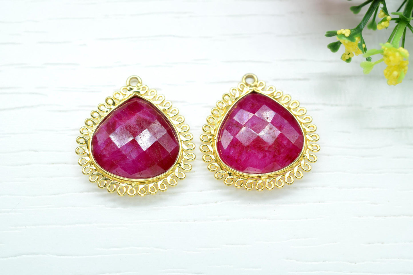 Ruby 20mm Heart Bezel Charms,Gemstone Brass Component,Single Bail Pendant,Handmade Jewellery Connectors,Wholesale Jewelry,Bday Gift