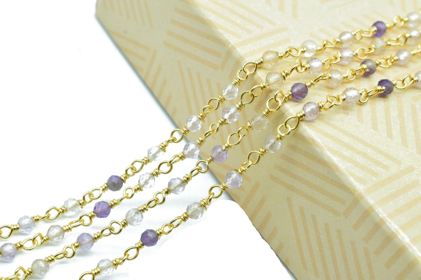 Ametrine 3mm Beaded Chain,Natural Ametrine Gold Plated Faceted Rondelle Beads Beaded Rosary Chain Gold Plated ,Ametrine Rosary Beaded Chain