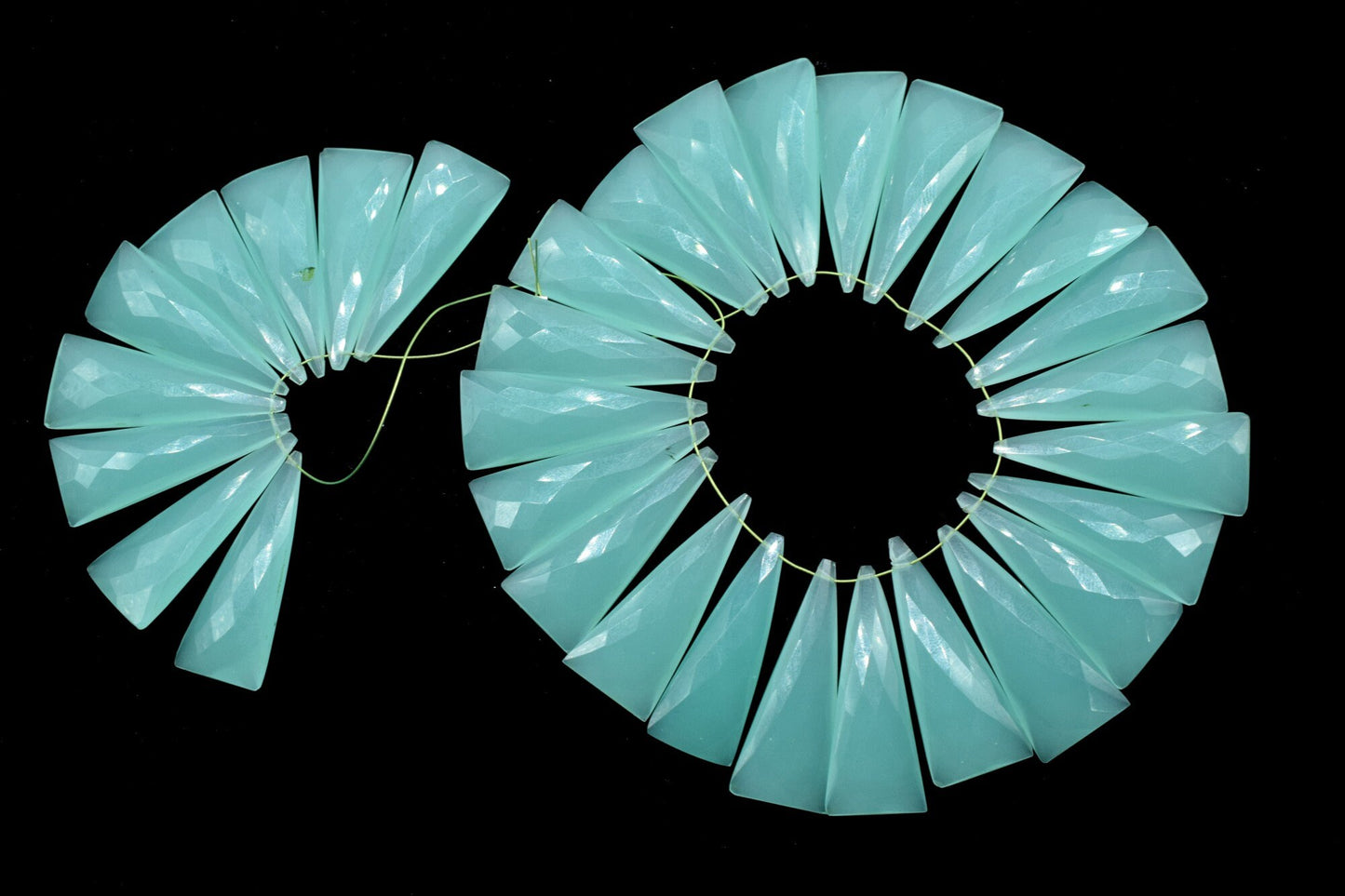 Aqua Chalcedony Long Trillion shape 15x35mm Briolettes,Aqua Chalcedony Briolette,Fancy shape Briolette,jewelry supplies,Chalcedony briolette