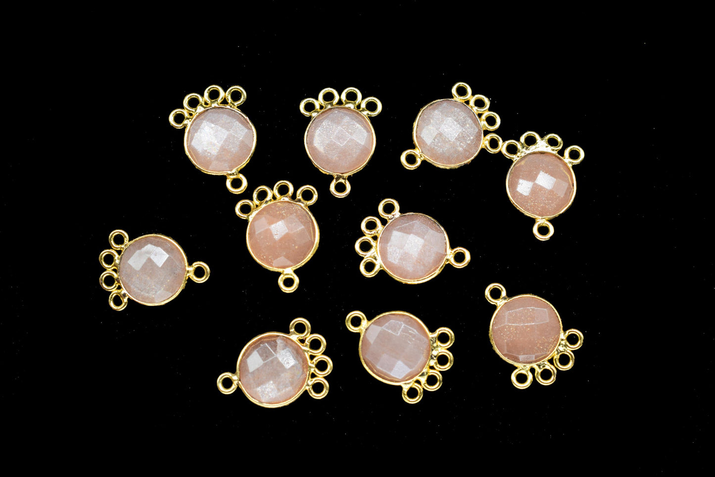 Peach Moonstone 10mm Round Bezel Charm/Gemstone Brass Component/Single Bail Pendant charms/Round Handmade Jewellery Connector/B'day Gift
