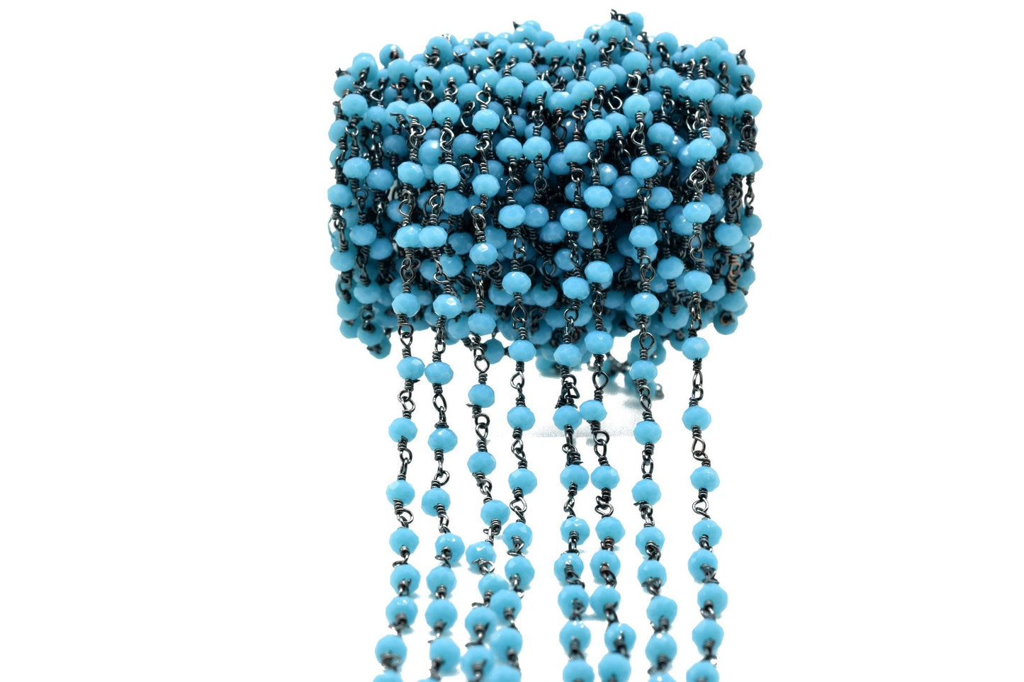 Turquoise Agate 3mm Beaded Chain,Turquoise Faceted Beads Wire Wrapped Chain,Brass chains,Jewelry Making Chain,Turquoise Beads rosary Chain