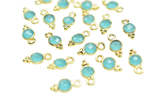 Aqua Chalcedony Charms Connector/Handmade Jewelry/Gold Plated Connector/Tiny Pendant/Aqua Pendant/Round Shape Connector/Gemstone Charms/Gift