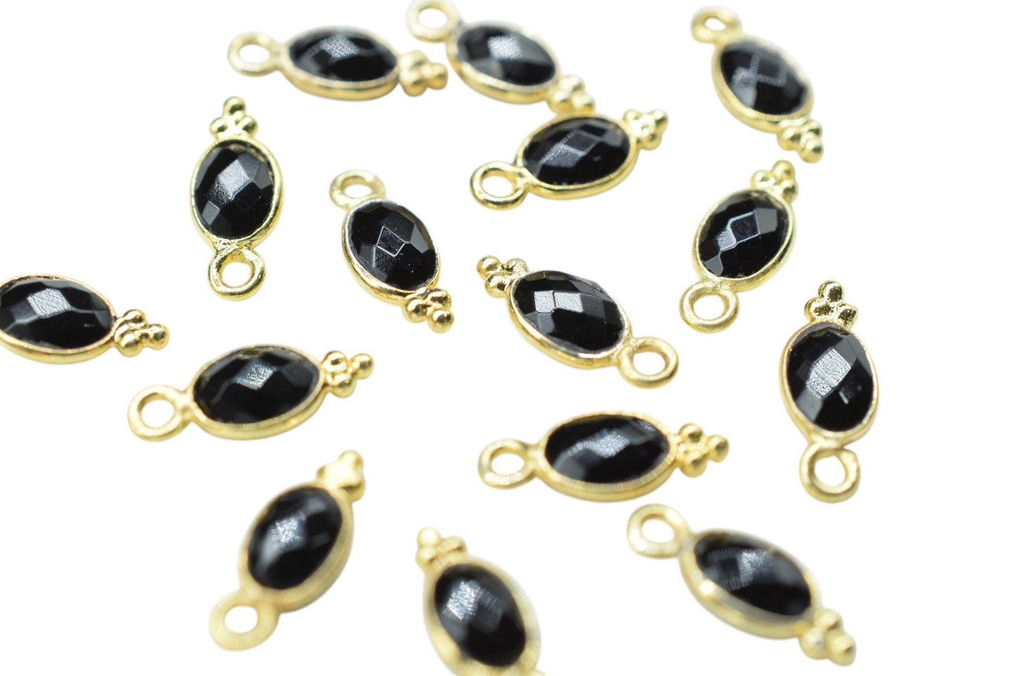 Black Onyx Charms Connector/Handmade Jewelry/Gold Plated Connector/Tiny Pendant/Black Onyx Pendant/Oval Shape Connector/Gemstone Charms/Gift