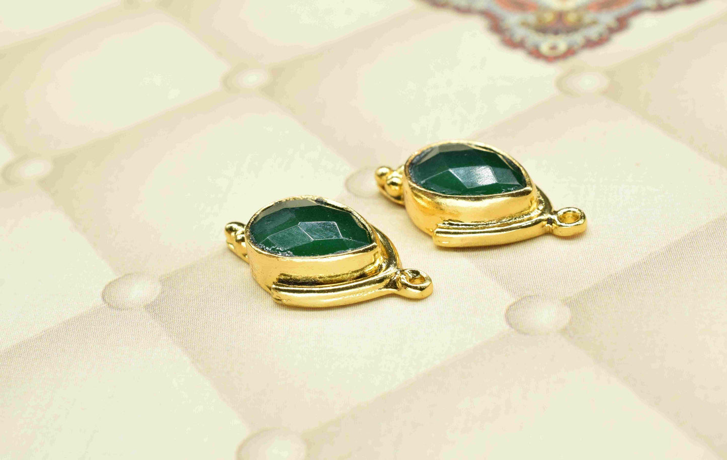 Green Onyx 9x13mm Bezel Connectors,Green Onyx Faceted jewelry making charm,Single bail connnectors,Green Onyx Gemstone Teardrop bezel,Gift