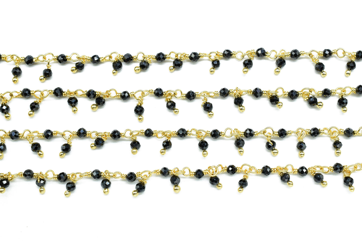 Black Onyx 2mm Dangling Bead Chain,Gemstone Rosary Chain,Wire Wrapped Necklace Chain,Black Onyx Cluster Rosary Chain,Handmade beaded Jewelry