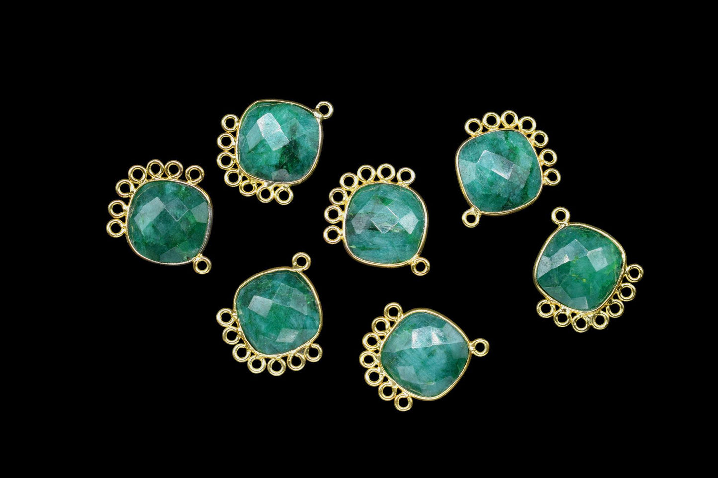 Natural Emerald 14mm Cushion Bezel Charm/Gemstone Single Bail/Component charm/Handmade Jewellery Connectors/Women Jewelry/Handmade Connector