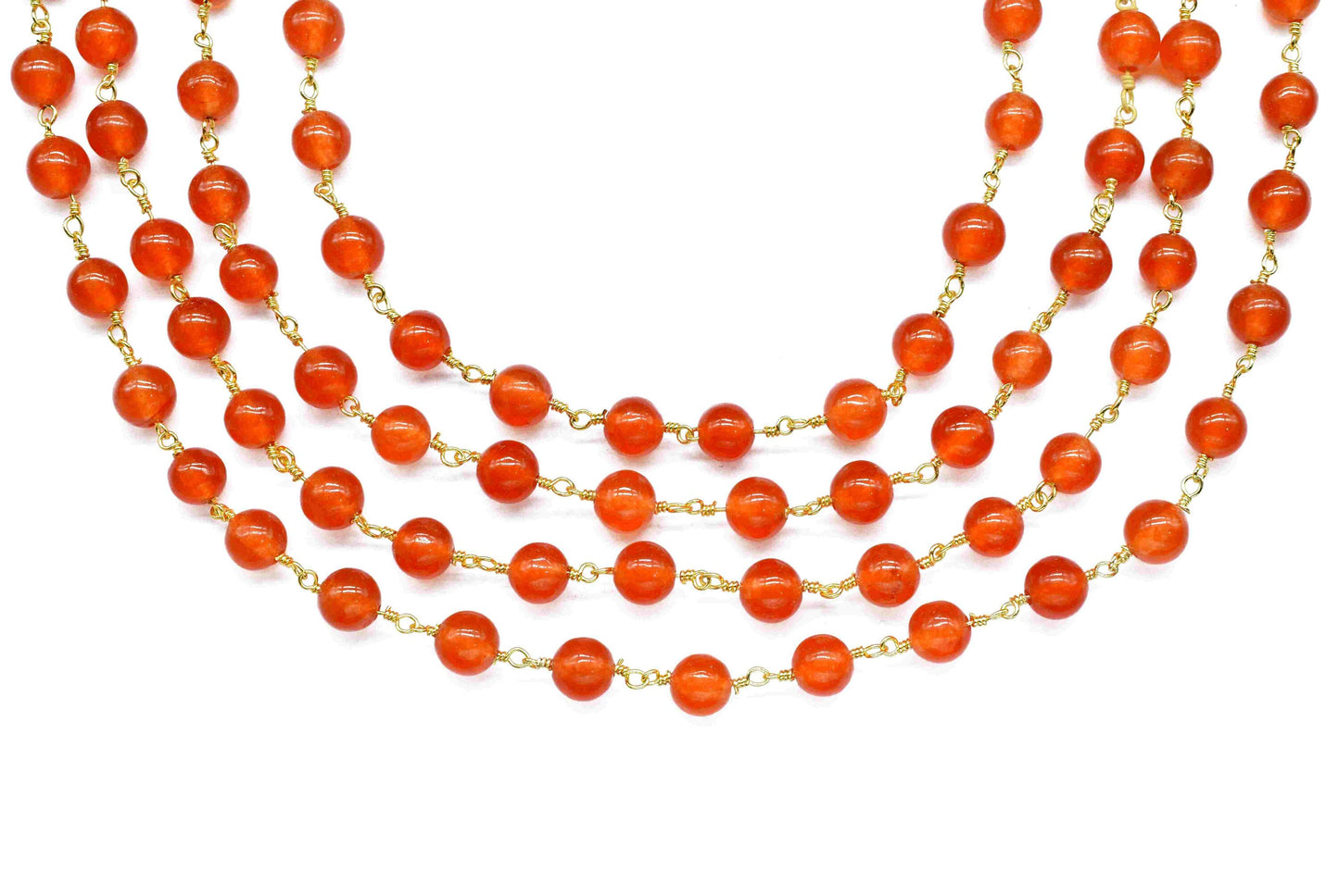 Carnelian Gemstone 6mm Bead Chain,Carnelian Gemstone rosary style chain,Handmade Jewelry,Carnelian Smooth Wire Wrapped Gemstone Beads Rosary