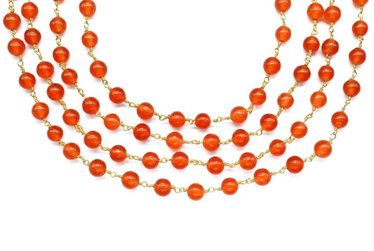 Carnelian Gemstone 6mm Bead Chain,Carnelian Gemstone rosary style chain,Handmade Jewelry,Carnelian Smooth Wire Wrapped Gemstone Beads Rosary