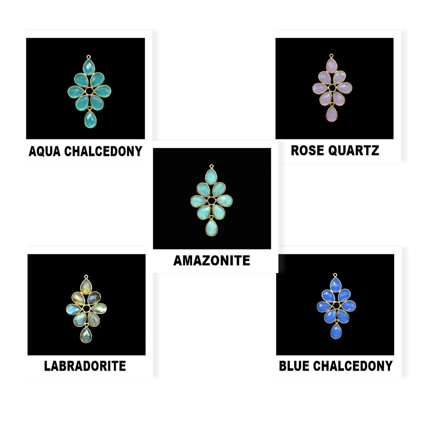 Natural Stone Bezel Pendants,Gemstone Flower Pendant,Craft Supplies,Handmade Beads Jewelry,Components Earring Connectors,Station Bezel Link