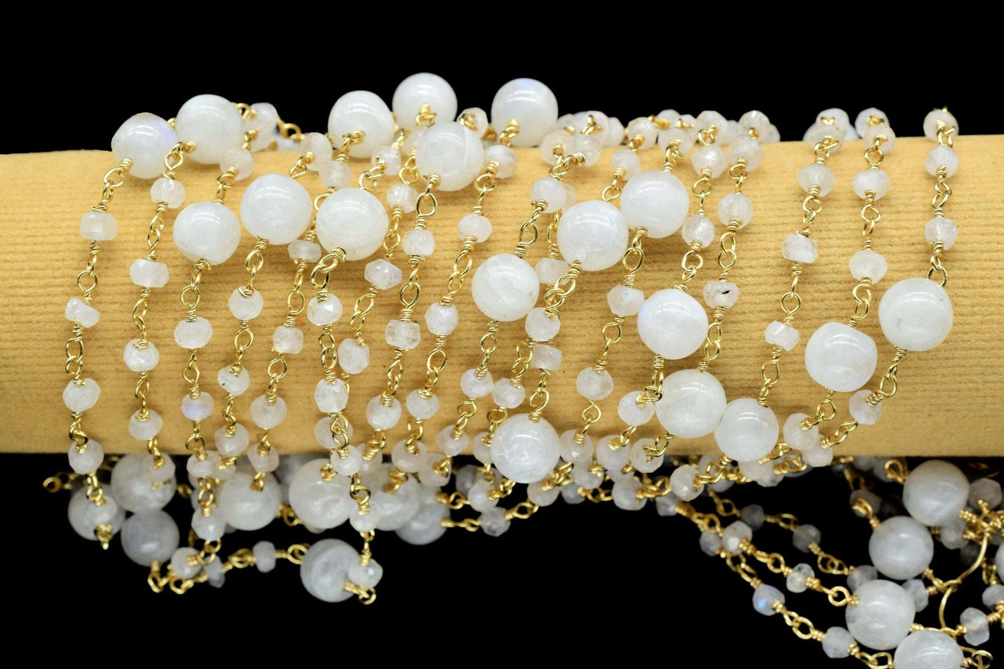 Moonstone 3mm Beaded Chain,Rainbow Moonstone round balls Rosary Chain,Gemstone Chains By the Foot for Rosary Necklace,Rosary Roll Bulk pirce