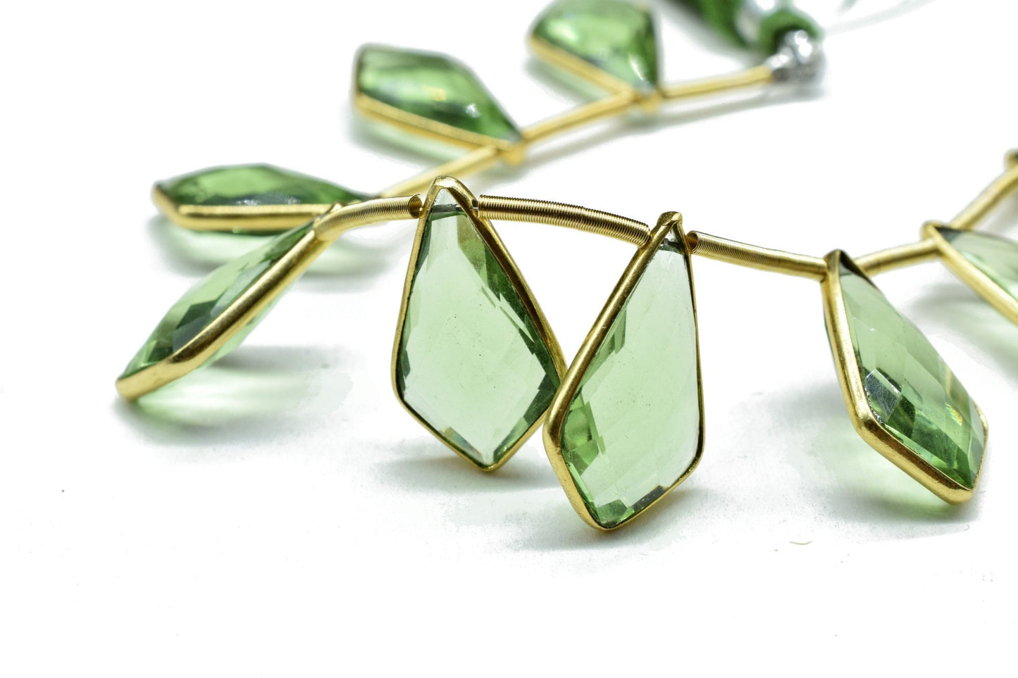 Green Amethyst 12x20mm Gold plated 11 pieces strand, Handmade Gemstone Connectors, Amethyst Single Bail Connectors, Charms Making Jewelry