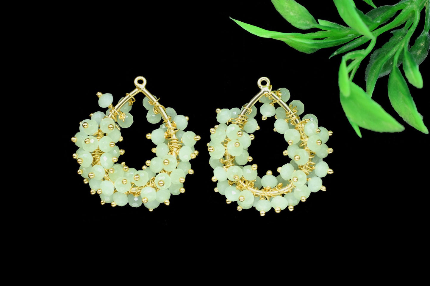 Prehnite Quartz Pendant Charms,Handmade Beaded Charms Necklace,Brass Pendant Jewelry,Wire Wrapped Gemstone Component,Vermeil Dangle Earring