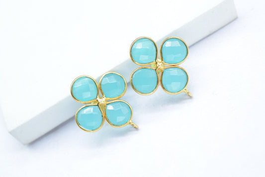 Peru Chalcedony Gemstone Earring Connector/Gold Plated Jewelry/Chalcedony Handmade Jewelry/Bezel Component/Jewelry making Stone/Heart Shape