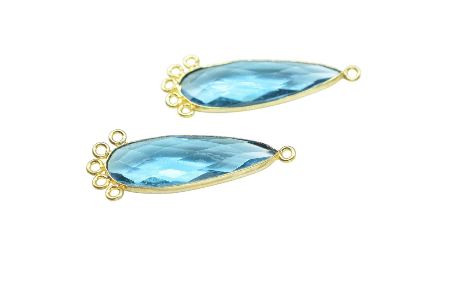Sky Topaz 10x30mm Teardrop Bezel Charm/Charms Connector/Handmade Jewellery Connectors/Gemstone Brass Component/Women Jewelry/Gift