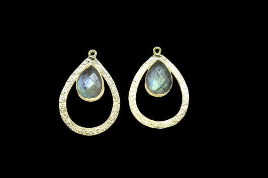 Labradorite Gemstone Pendant/Pear Shape Pendant/Bezel Pendant/Jewelry making Stone/Gold Plated Jewelry/Connector Jewelry/Handmade/Gift