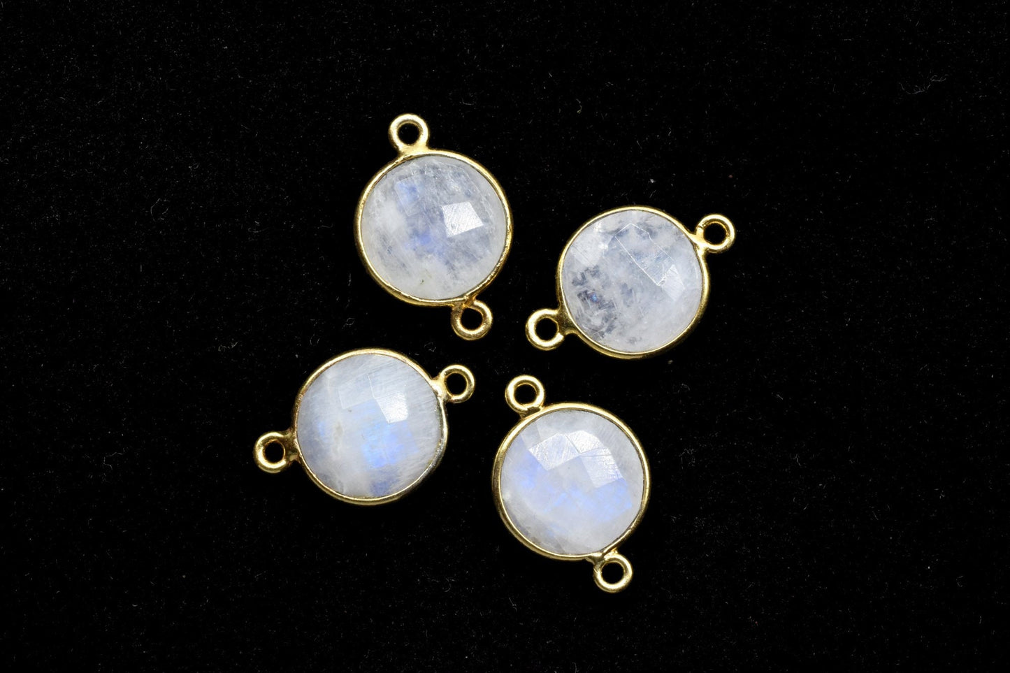 Moonstone 12mm Round double loop connectors,Moonstone Pendant,Round Gold Plated bezel,Moonstone charms,Moonstone Brass connectors,Moonstone