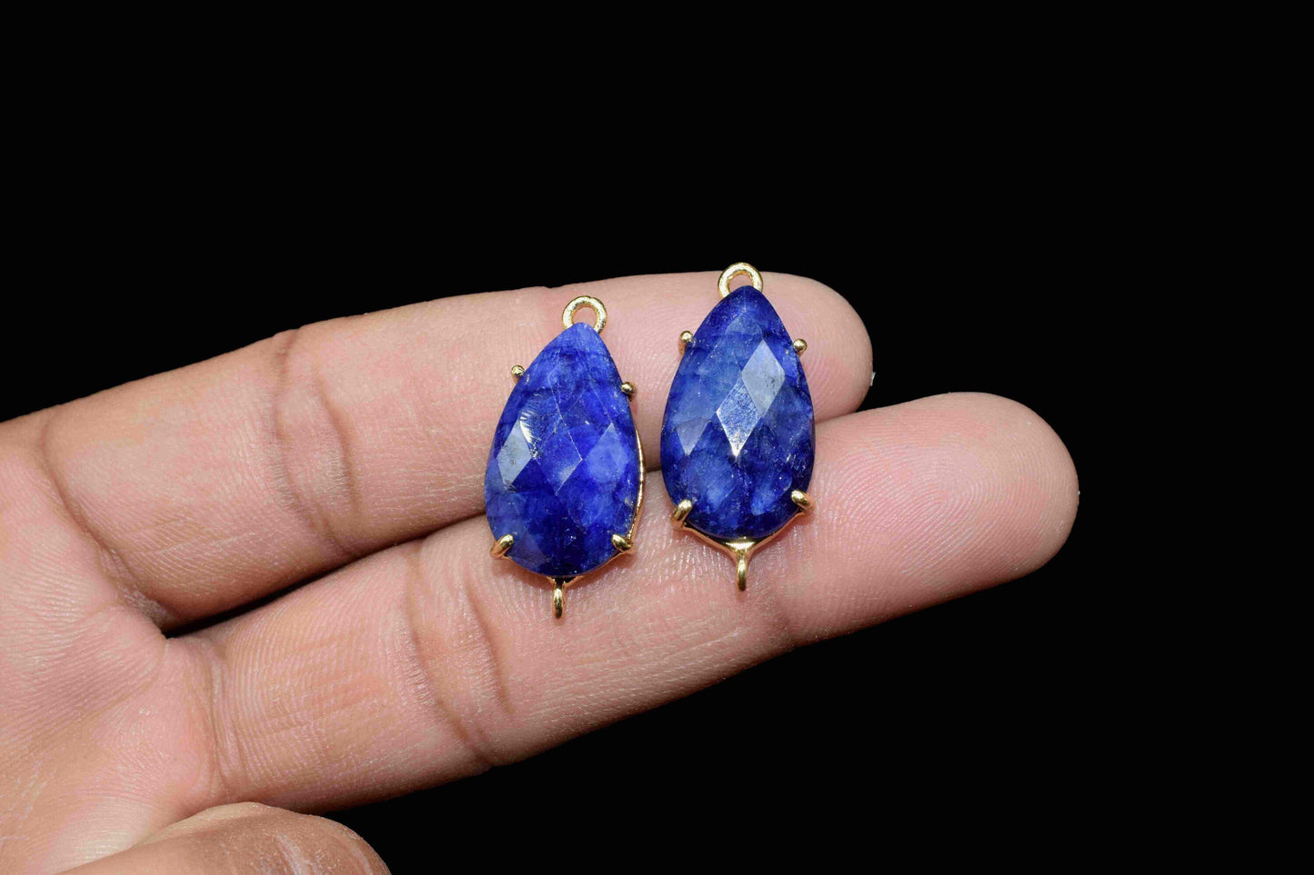 Blue Sapphire Pendants,Prong Set Bezel,Sapphire Bezel Pendants,double bail connectors,Sapphire jewelry,Handmade Gemstone Bezel Connector