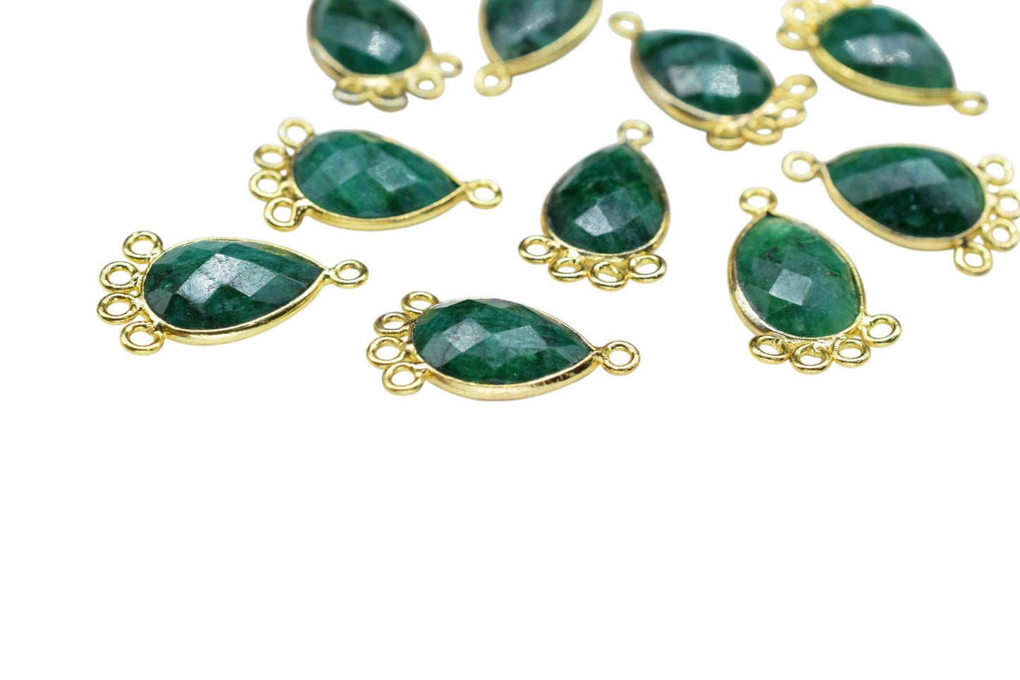 Emerald 10x14mm Teardrop Bezel Charm/Charms Connector/Handmade Jewellery Connectors/Gemstone Brass Component/Women Jewelry/B'day Gift