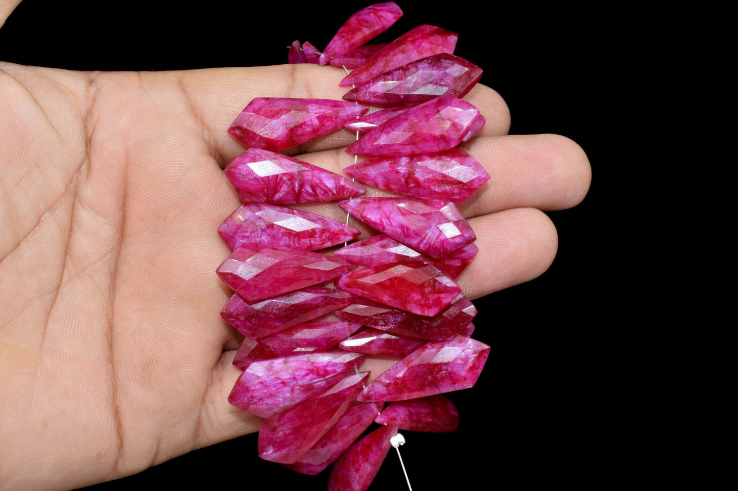 Ruby Faceted Pear Shape Briolettes,Ruby Long Pear Beads,12x27mm Fancy Briolettes,Gemstone Briolettes,Fancy Shape Briolettes,Ruby Tie shape