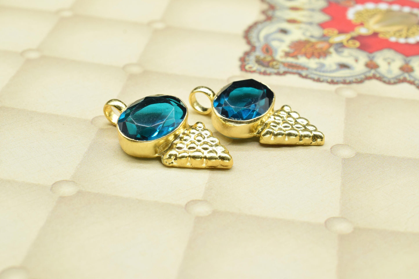 Neon Apatite Designer Pendant Charm,tatement Pendant,Loop Pendant,Brass Pendant,Vermeil Pendant Jewelry,Blue Gemstone Handmade Pendant,Gift
