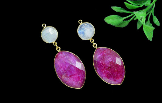 Natural Ruby Dangle pendant Connector,Handmade jewelry,Rainbow pendant Charms,Component pendant,Station Link,Multi Gemstone Dangle Earring