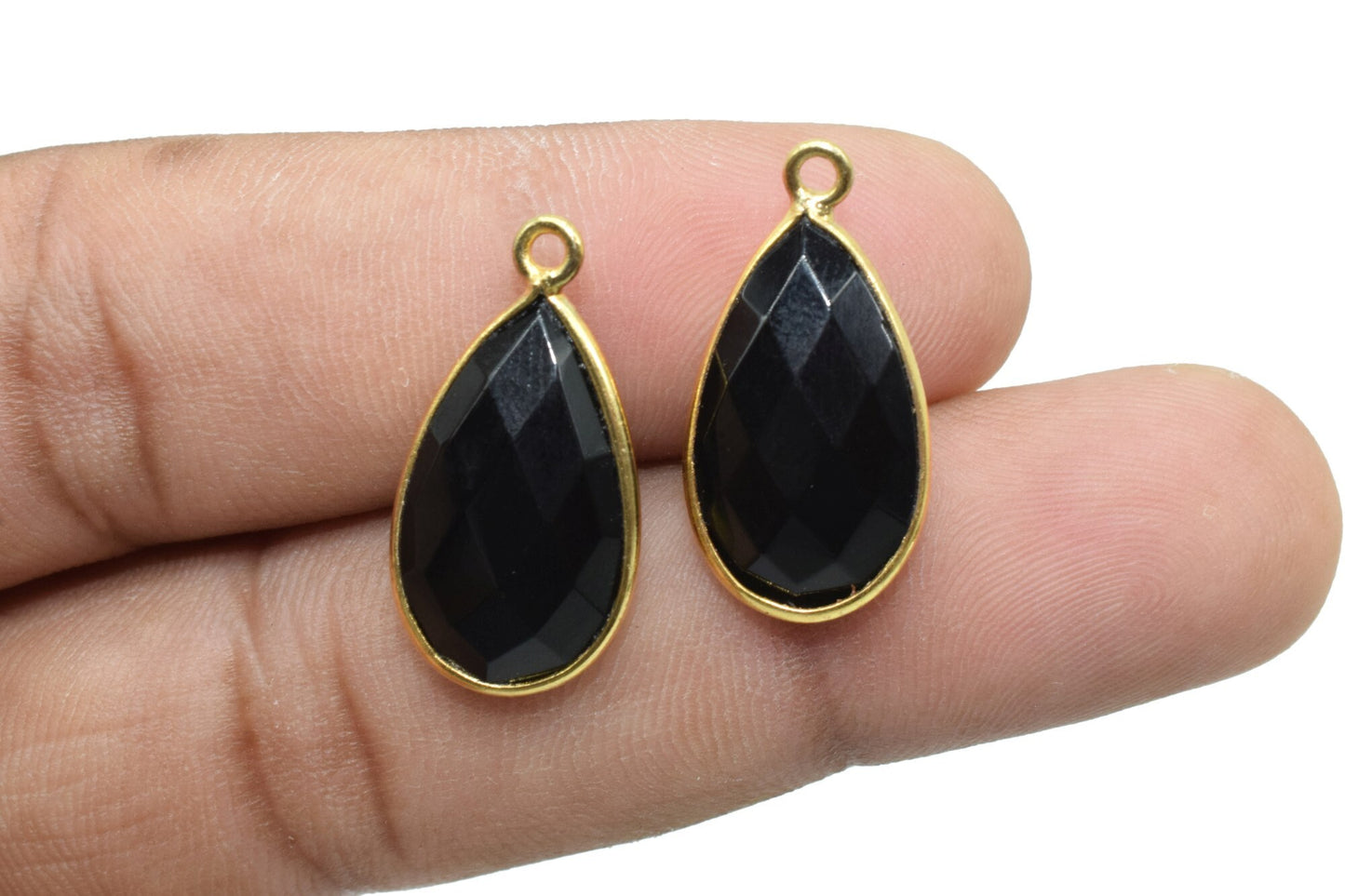 Black Onyx 10x18mm Pear shape charm,Black Onyx Pear pendant,Black Onyx Gold Plated bezel,jewelry making charms craft,Black Onyx charms,