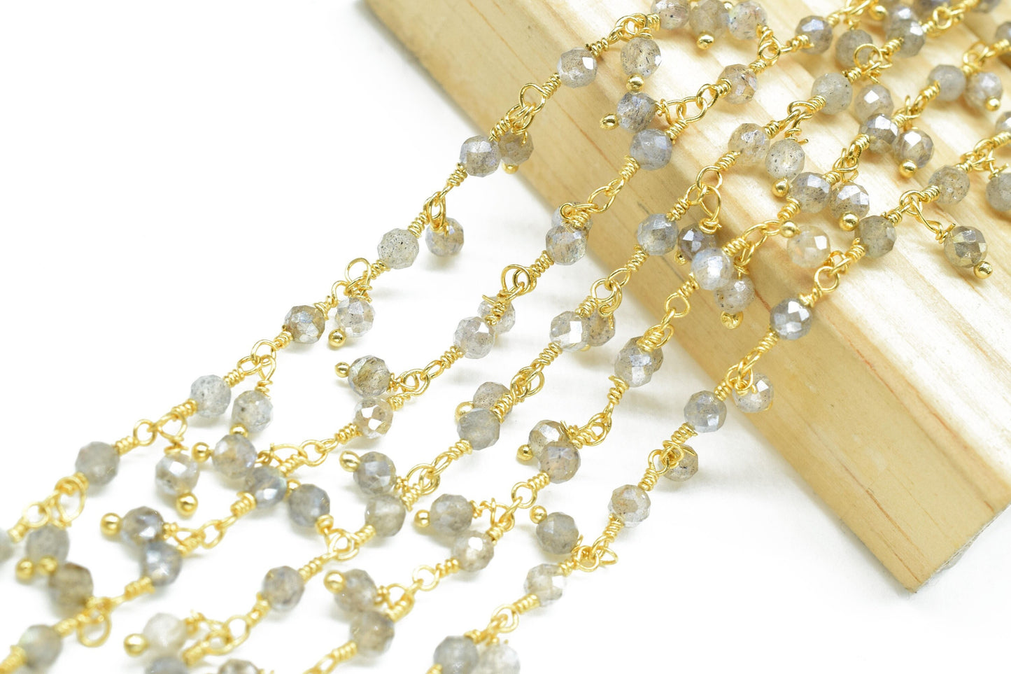 Labradorite Cluster Rosary Chain,Wire Wrapped Necklace Chain,Labradorite Coted Beads Dangling Chain,Gemstone Rosary Chain,Handmade Jewelry