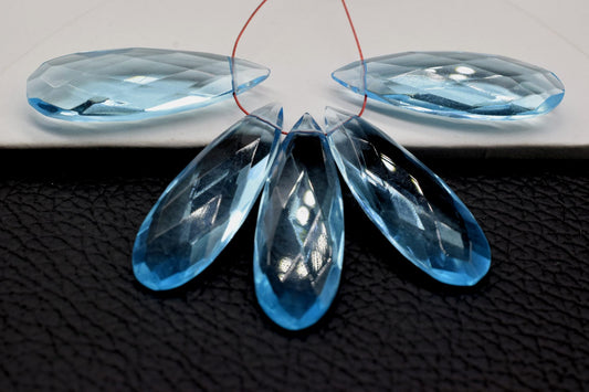 Natural Sky Topaz Long drop Briolettes,Side drilled Briolette,Long Drop Briolettes,Handmade Topaz Briolette,December Birthstone briolette,