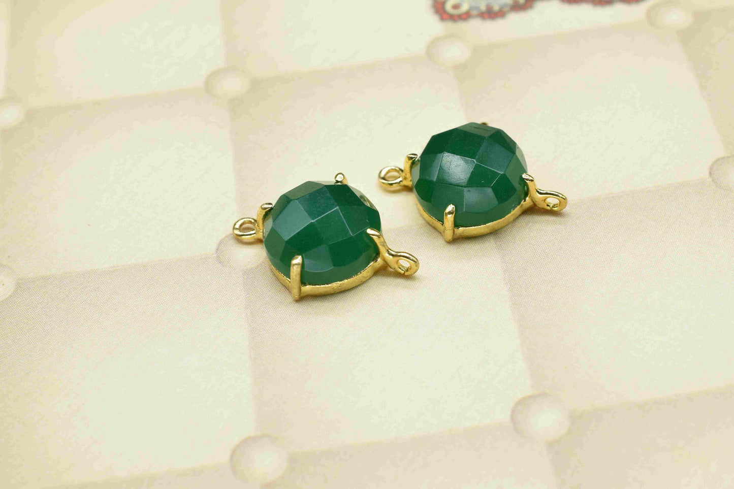 Green Onyx Gemstone 12mm Round Bezel Connector Jewelry,Green Onyx Handmade Gemstone Bezel,Green onyx Gemstone double bail connector,Gift