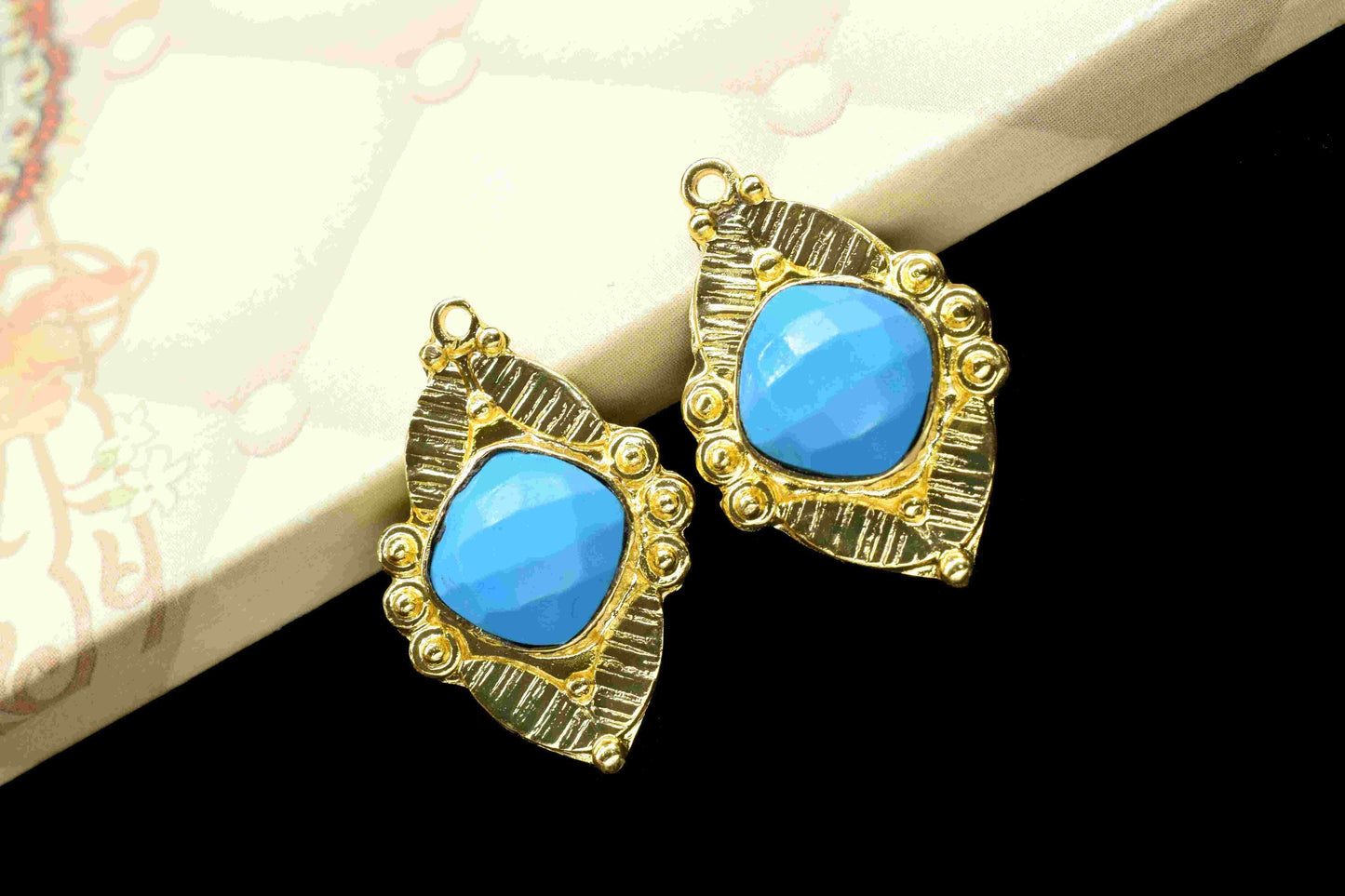 10mm Cushion Turquoise Pendant Connector,Gemstone Connector Post Stud,Jewelry Making Component,Turquoise Stud,Jewelry Finding,Craft Supplies