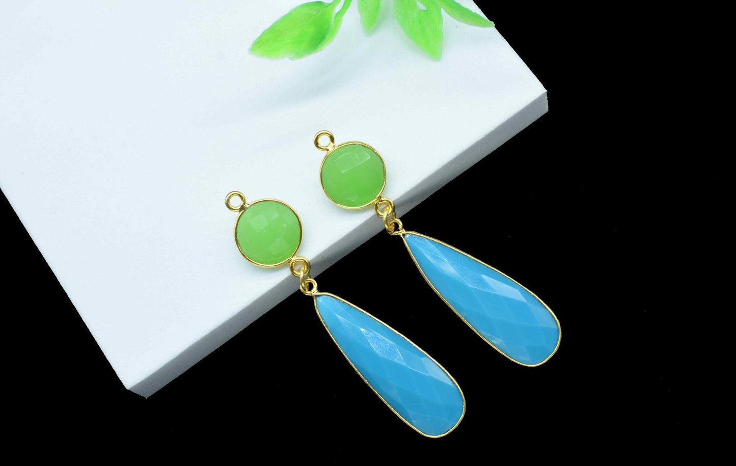 Turquoise Dangle pendant Charms,Multi Gemstone Dangle Earring,Chrysoprase pendant Connectors,Handmade Station Bezel Link,Component Jewelry