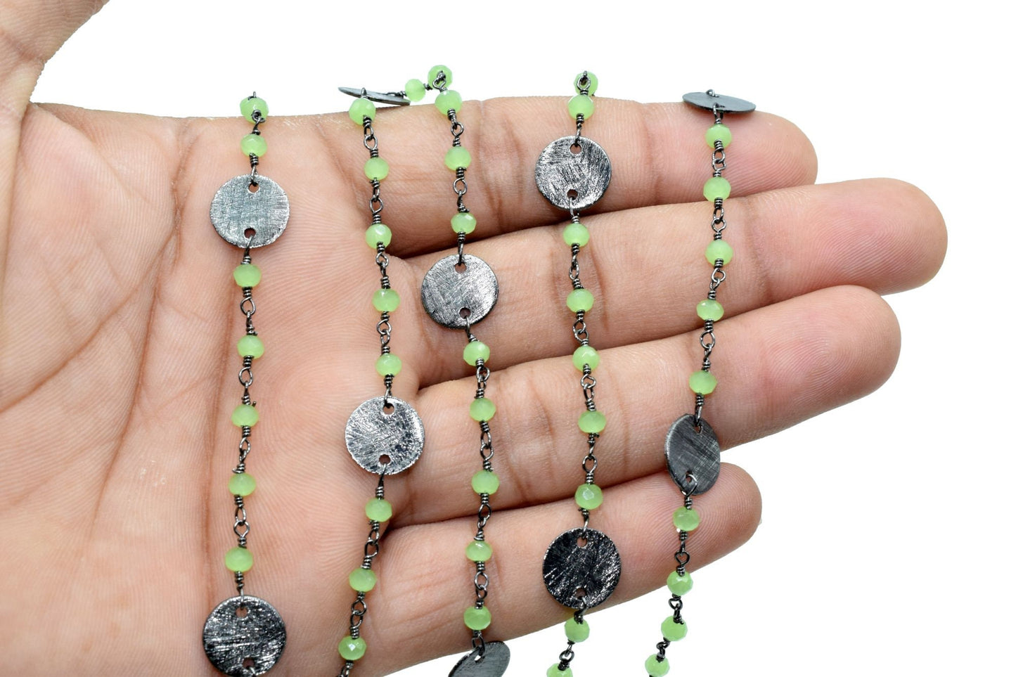 Prehnite 3mm Beaded Chain,Natural Green Prehnite Rondelle Faceted Beaded Rosary Chain,Gold Plated Wire,Jewelry Making,circle charms chain,