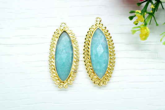 Amazonite 10x30mm Marquise Bezel Charm,Single Bail Pendant,Handmade Jewellery Connectors,,Gemstone Brass Component,Handmade Connector,Gift